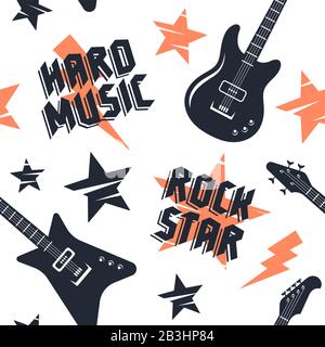 Rock music seamless pattern. Endless vector background on the theme of music Stock Vector
