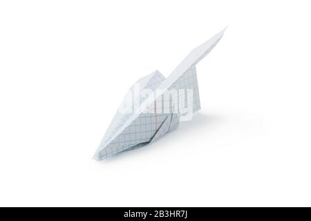 Children's paper airplane from the notebook sheet on mathematics Stock Photo