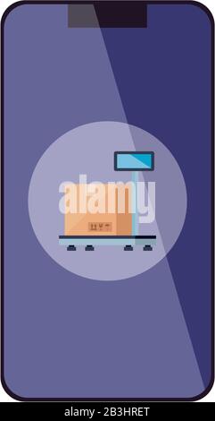 Isolated delivery box over scale inside smartphone vector design Stock ...
