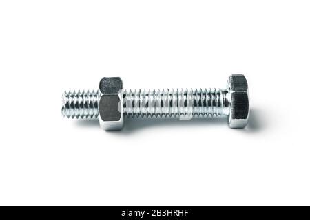 Bolt with nut isolated on white Stock Photo