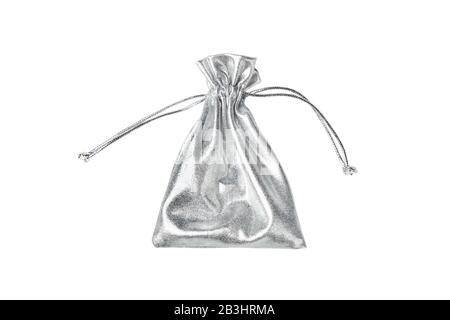 Silver present gift bag isolated on white Stock Photo