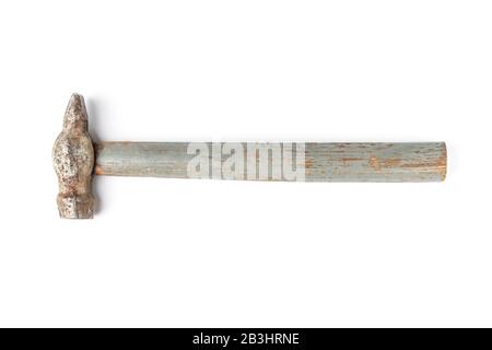 Old hammer with a wooden handle isolated on white Stock Photo