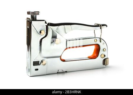 Mechanical stapler for furniture close-up isolated on white Stock Photo