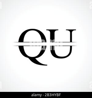 Initial Monogram Letter QU Logo Design Vector Template. Black Letter QU Letter Logo Design Stock Vector