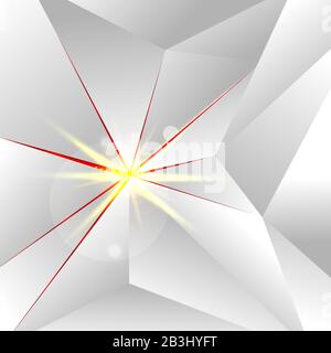 Abstract White Low Polygon with lighting on Red Background and Texture. Vector Illustration Stock Vector