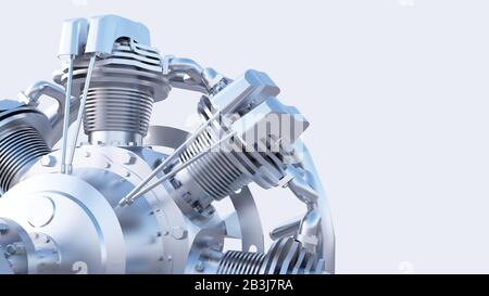 closeup air radial silver engine with copy space. 3d rendering Stock Photo