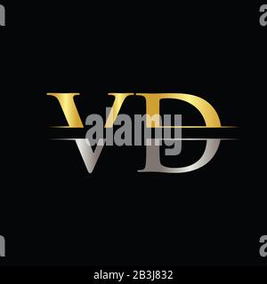 Creative Letter VD Logo Vector Template With gold and Silver Color. VD Logo Design Stock Vector