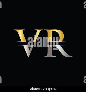Creative Letter VR Logo Vector Template With gold and Silver Color. VR Logo Design Stock Vector
