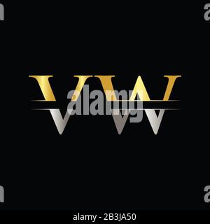 Creative Letter VW Logo Vector Template With gold and Silver Color. VW Logo Design Stock Vector