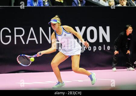 On 04/03/2020, Lyon, Auvergne-Rhône-Alpes, France. 6th Sense Women's Tennis Open at the Palais des Sports de Gerland. Stock Photo