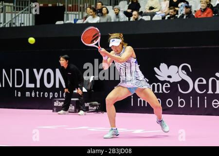 On 04/03/2020, Lyon, Auvergne-Rhône-Alpes, France. 6th Sense Women's Tennis Open at the Palais des Sports de Gerland. Stock Photo