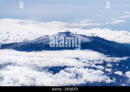 Etna mount covered in snow. Aerial view from above Stock Photo