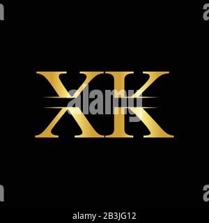 Creative Letter XK Logo Vector With Gold Color. Abstract Linked Letter XK Logo Design Stock Vector
