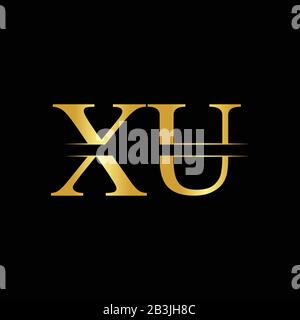 Creative Letter XU Logo Vector With Gold Color. Abstract Linked Letter XU Logo Design Stock Vector