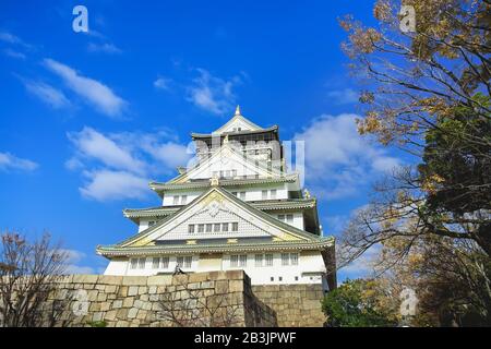 Beautiful scene in the park of Osaka Castle, Osaka City, Japan. Stock Photo