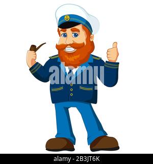 Navy captain character cartoon mascot, old salor. Stock Vector