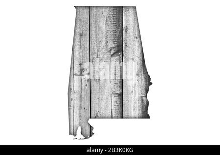 Map of Alabama on weathered wood Stock Photo - Alamy