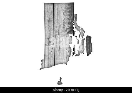 Map of Rhode Island on weathered wood Stock Photo