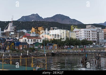 View of Ushuaia and port with Martial Mountain Range Stock Photo