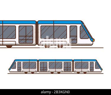 Modern high speed train. Railroad travel and railway tourism. Subway or metro isolated on white background Stock Vector
