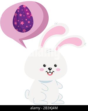 cute rabbit animal and speech bubble with eggs easter Stock Vector