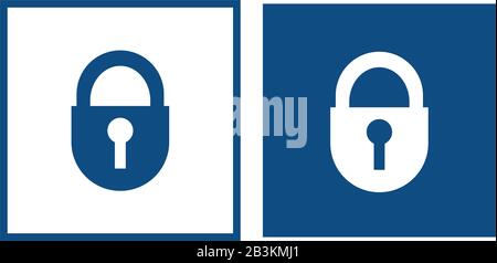 Silhouette padlock. The symbol is located in a square frame. Vector blue icons. Stock Vector