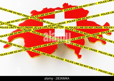 Switzerland crime concept, police investigation. 3D map of Switzerland. Map of Switzerland land border with flag. 3d rendering Stock Photo