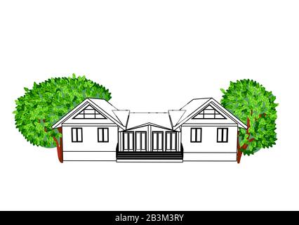 modern house on white. sketch of mansion on white background Stock Vector