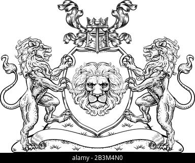 Coat of Arms Lions Crest Shield Family Seal Stock Vector