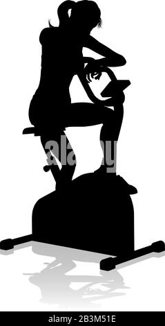 Gym Woman Silhouette Stationary Exercise Spin Bike Stock Vector