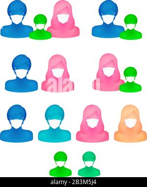 Abstruct faceless person wearing a mask portrait illustration  set Stock Vector