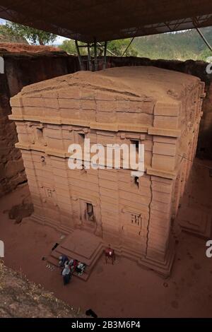 Rock Hewn Church under canopy in Lalibela Ethiopia Stock Photo