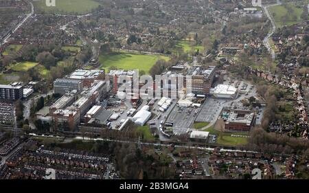 aerial view of the Cadbury factory, the Bournville experience &Cadbury World at Bournville, Birmingham, UK Stock Photo