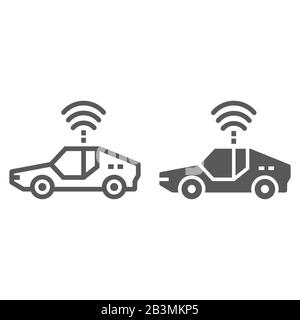 Autonomous car line and glyph icon, technology and future car, self driving sign, vector graphics, a linear pattern on a white background, eps 10. Stock Vector
