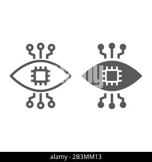 Bionic contact lens line and glyph icon, technology and eye, bionic eye sign, vector graphics, a linear pattern on a white background, eps 10. Stock Vector