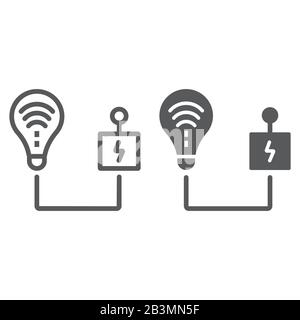 Intelligent energy control line and glyph icon, technology and solar, light bulb with controller sign, vector graphics, a linear pattern on a white Stock Vector
