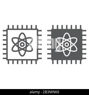 Quantum computing line and glyph icon, technology and processor, chip with atom sign, vector graphics, a linear pattern on a white background, eps 10. Stock Vector