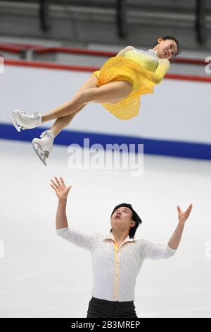 Yuchen WANG & Yihang HUANG from China, during Pairs Short Program at the ISU World Junior Figure Skating Championships 2020 at Tondiraba Ice Hall, on March 04, 2020 in Tallinn, Estonia. Credit: Raniero Corbelletti/AFLO/Alamy Live News Stock Photo