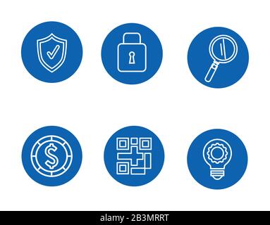 magnifying glass and set icons Stock Vector