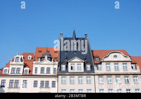 traditonal architecture of trade houses at the market square in Leipzig, Germany Stock Photo
