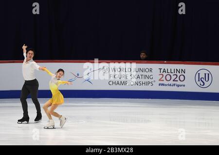 Yuchen WANG & Yihang HUANG from China, during Pairs Short Program at the ISU World Junior Figure Skating Championships 2020 at Tondiraba Ice Hall, on March 04, 2020 in Tallinn, Estonia. Credit: Raniero Corbelletti/AFLO/Alamy Live News Stock Photo