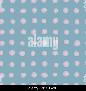 pink polka dots seamless vector pattern on blue Stock Vector