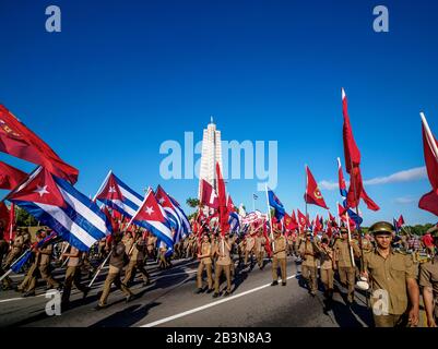 1st of May Labour Day Parade, Plaza de la Revolucion (Revolution Square), Havana, La Habana Province, Cuba, West Indies, Caribbean, Central America Stock Photo