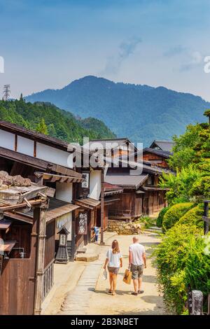 Nakasendo old post town of Tsumago, Kiso Valley, Nagano prefecture, Honshu, Japan, Asia Stock Photo