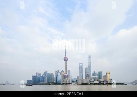 The Shanghai city skyline with the Oriental Pearl TV Tower, the Shanghai Tower and the Shanghai World Financial Center, Pudong, Shanghai, China, Asia Stock Photo