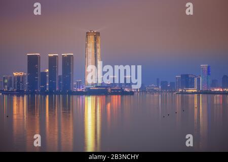 View of Yixing City at night, Jiangsu province, China, Asia Stock Photo