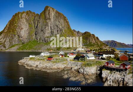 Fishing village on strandflat of Hamnoy, Reinefjorden Islands, Lofoten, Scandinavia, Norway, Europe Stock Photo