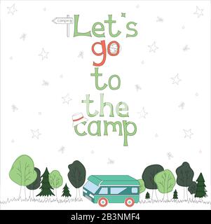 Vector illustration. Set of isolated objects on the theme of camping, outdoor activities, nature. Hand drawn. Cartoon style. Great for greeting card, Stock Vector