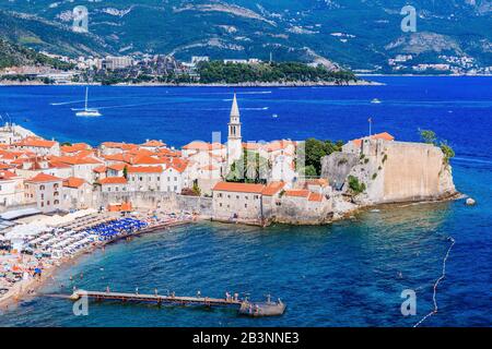 Panoramic view of the old town Budva, Montenegro. Stock Photo