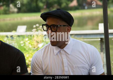 Jay Blades form the BBC TV series 'The Repair Shop', Celebrity cast book signing, Singleton Open Air Museum, UK Stock Photo